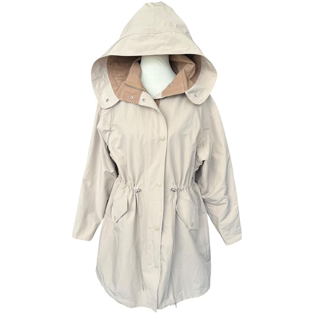 H&M Hooded Preppy Quiet Luxury Classic Hooded Trench Rain Coat Size Small